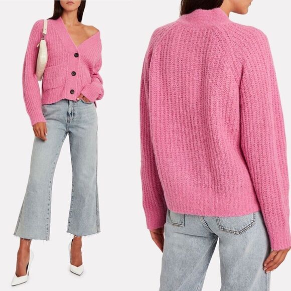 NWT A.L.C. Cleveland Cable Knit Button Front Relaxed Cardigan in Bubblegum XS - Picture 1 of 12